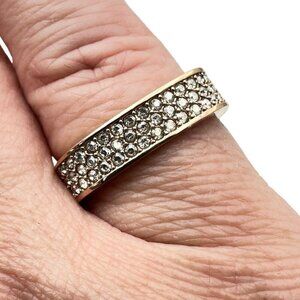 Swarovski Swan Rose Gold Plated Clear Crystal Square Band Ring Size 8